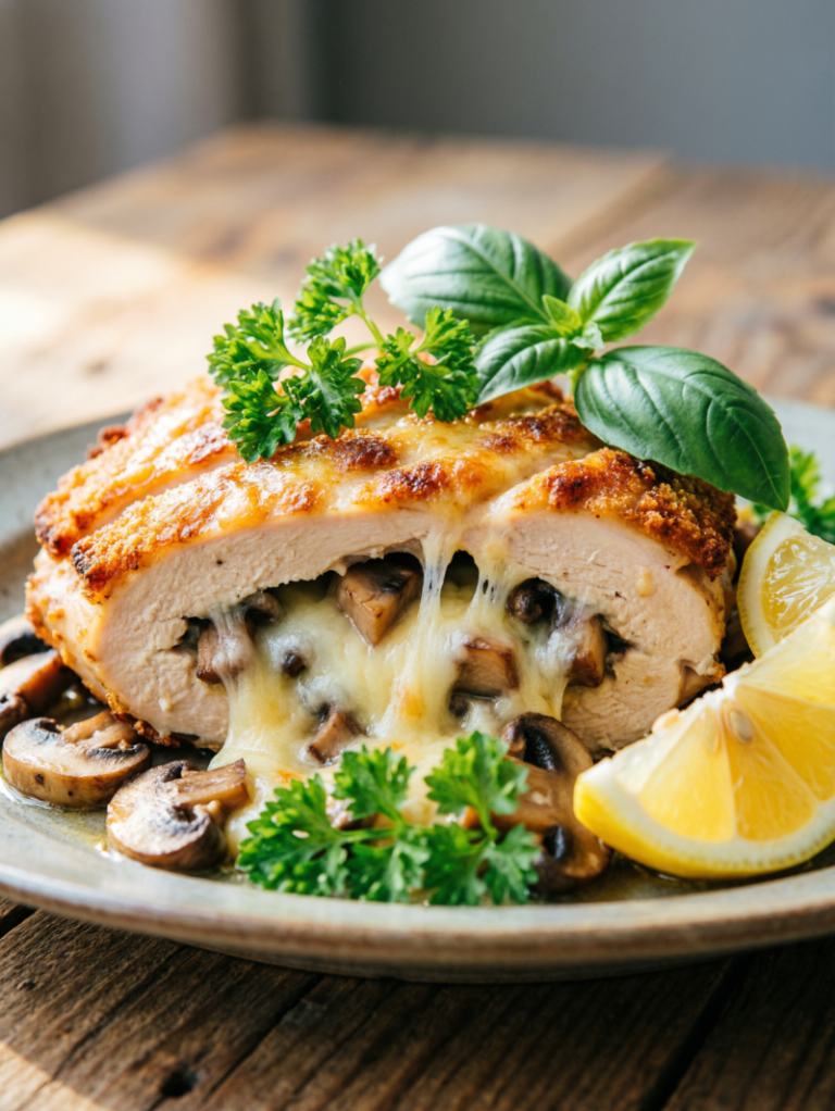 Mediterranean Garlic Butter Mushroom Stuffed Chicken
