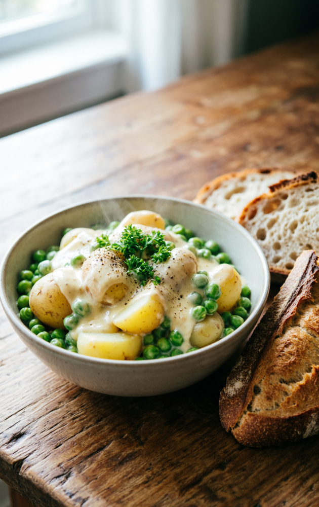 Easy Creamed Potatoes and Peas Recipe