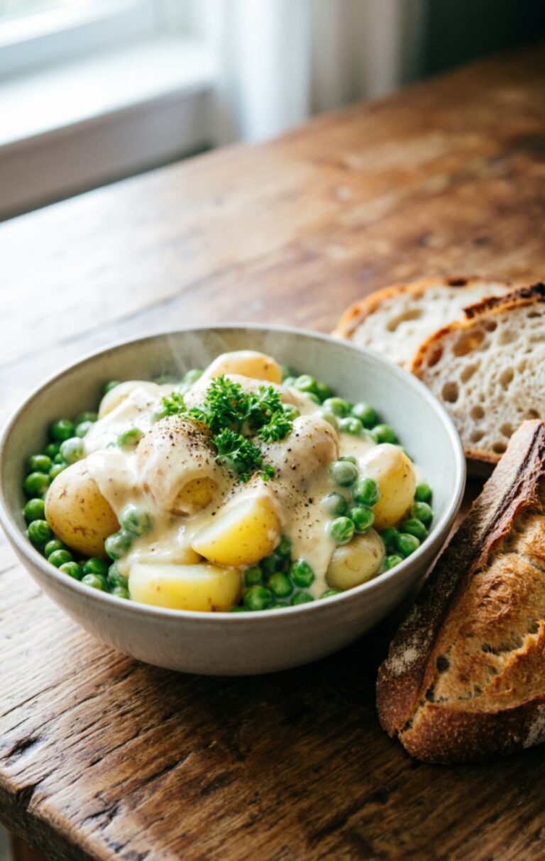 Easy Creamed Potatoes and Peas Recipe